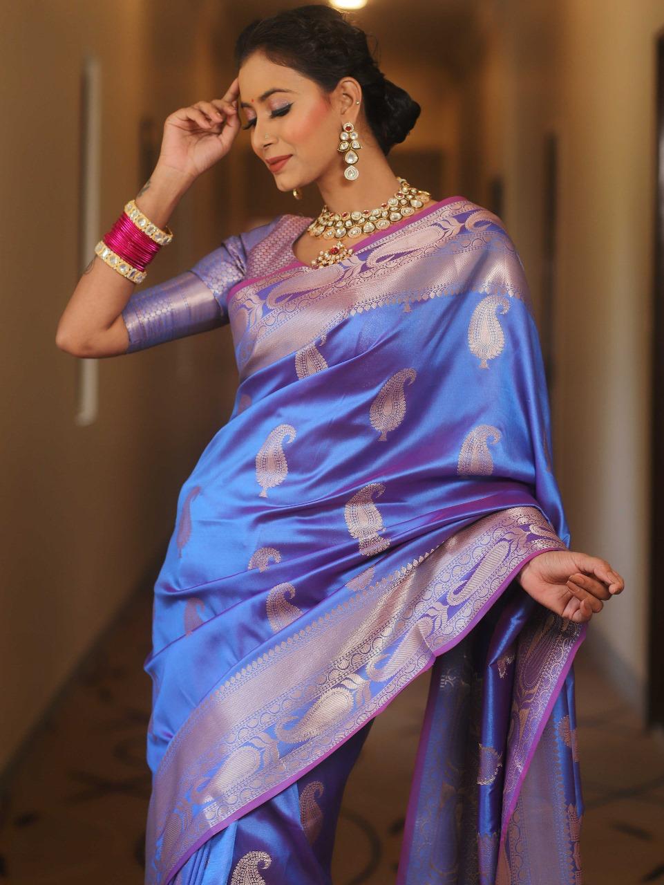 Elegant Banarasi Soft Silk Saree with Unstitched Blouse S-048