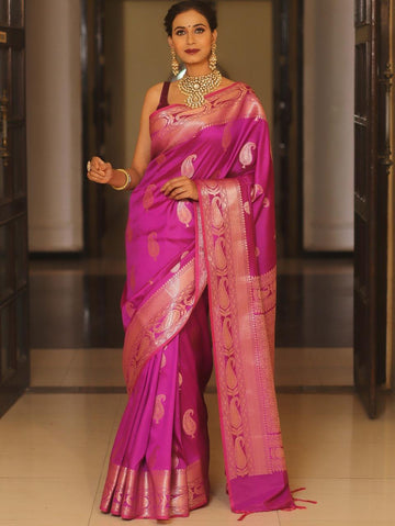 Elegant Banarasi Soft Silk Saree with Unstitched Blouse S-048