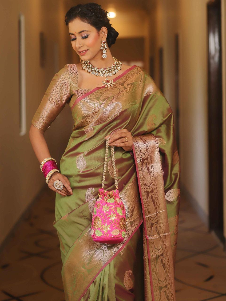 Elegant Banarasi Soft Silk Saree with Unstitched Blouse S-048