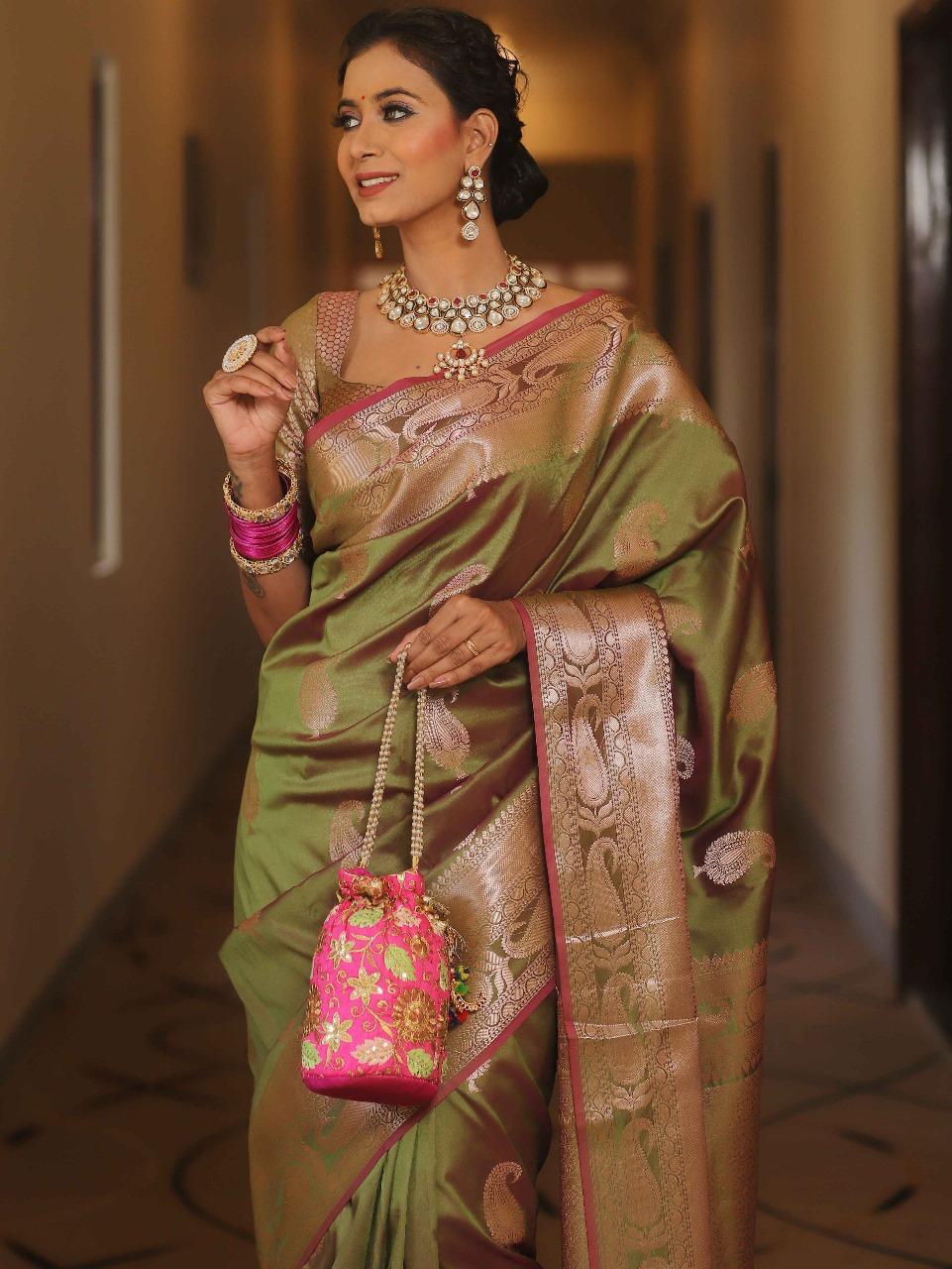 Elegant Banarasi Soft Silk Saree with Unstitched Blouse S-048
