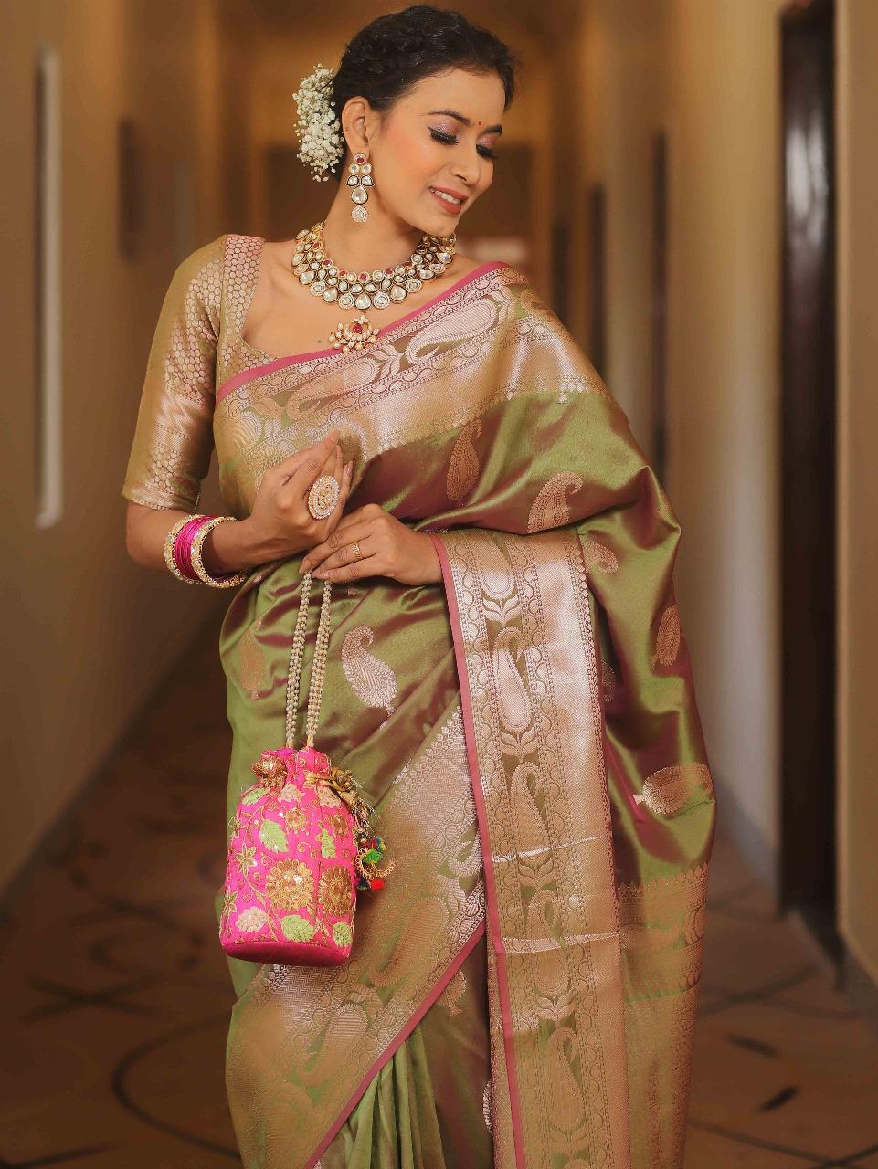 Elegant Banarasi Soft Silk Saree with Unstitched Blouse S-048
