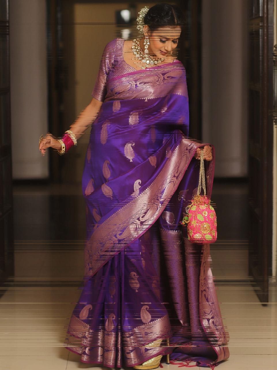 Elegant Banarasi Soft Silk Saree with Unstitched Blouse S-048