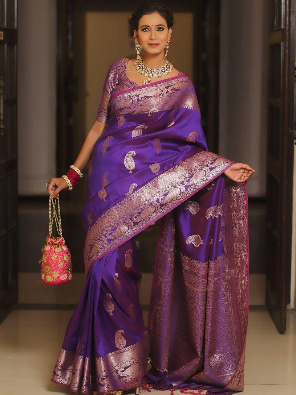 Elegant Banarasi Soft Silk Saree with Unstitched Blouse S-048