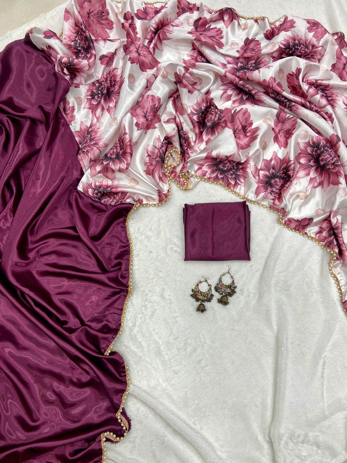 Beautiful Japani SatinDigital Print Flower Pallu S-60