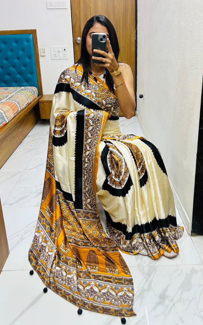 Premium Gajji Silk Print Saree With Designer Blouse S-62