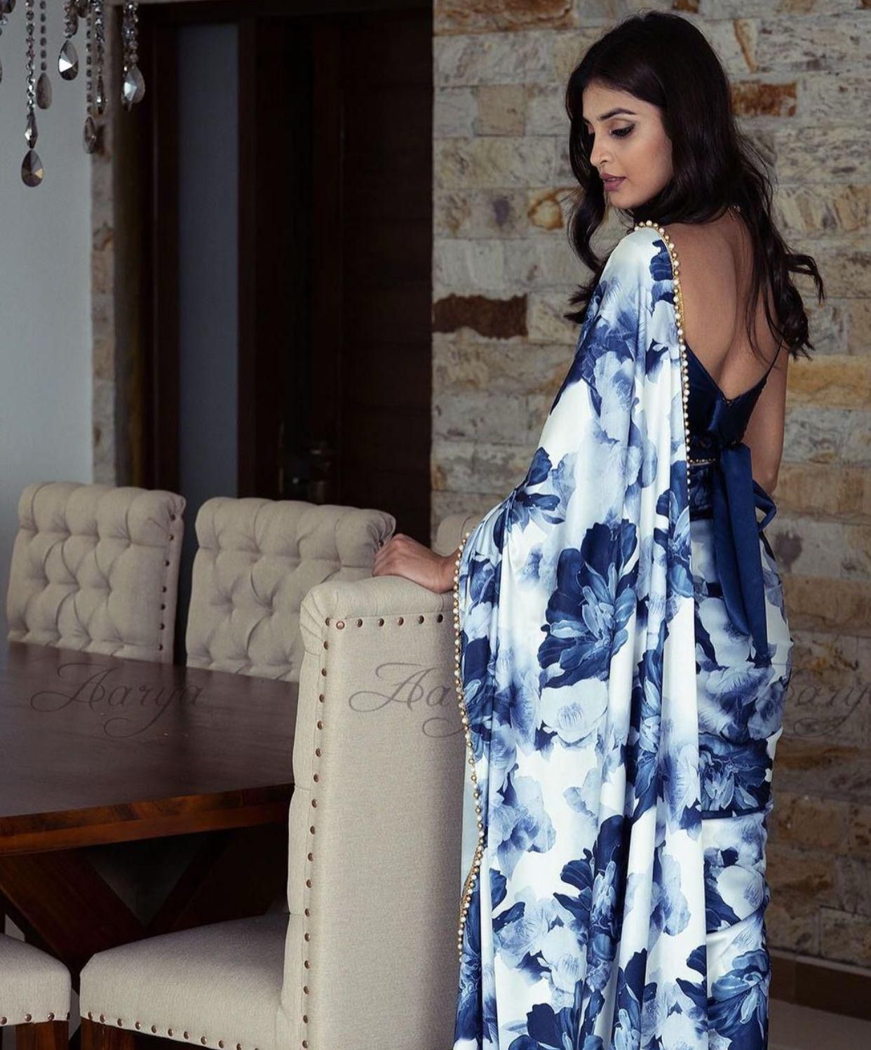 Beautiful Japani SatinDigital Print Flower Pallu S-60