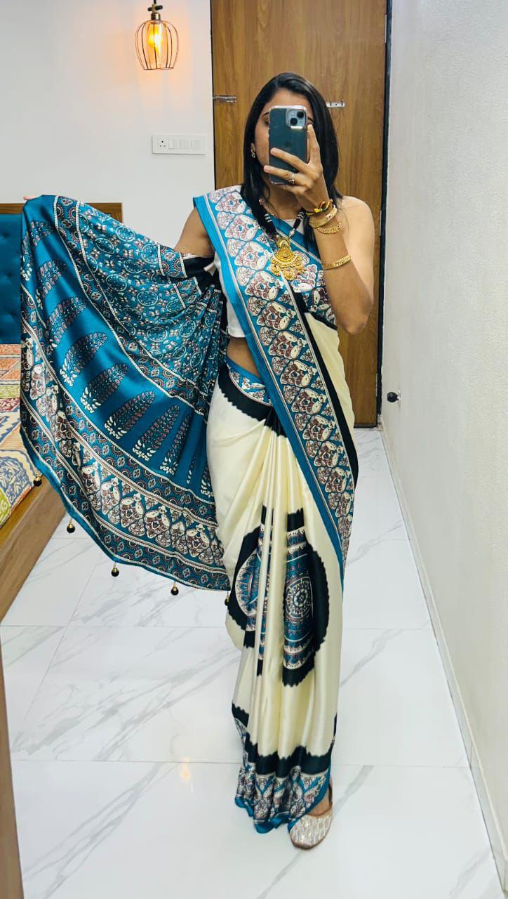 Premium Gajji Silk Print Saree With Designer Blouse S-62