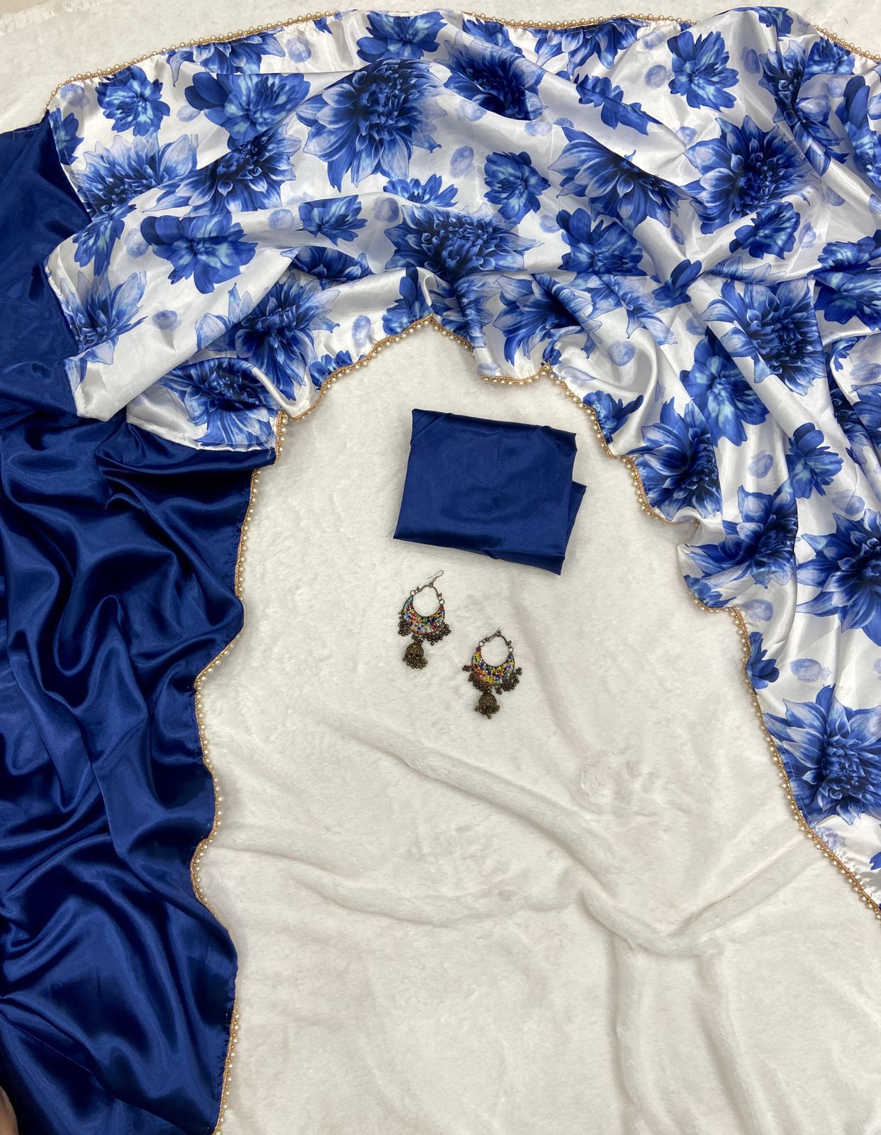 Beautiful Japani SatinDigital Print Flower Pallu S-60