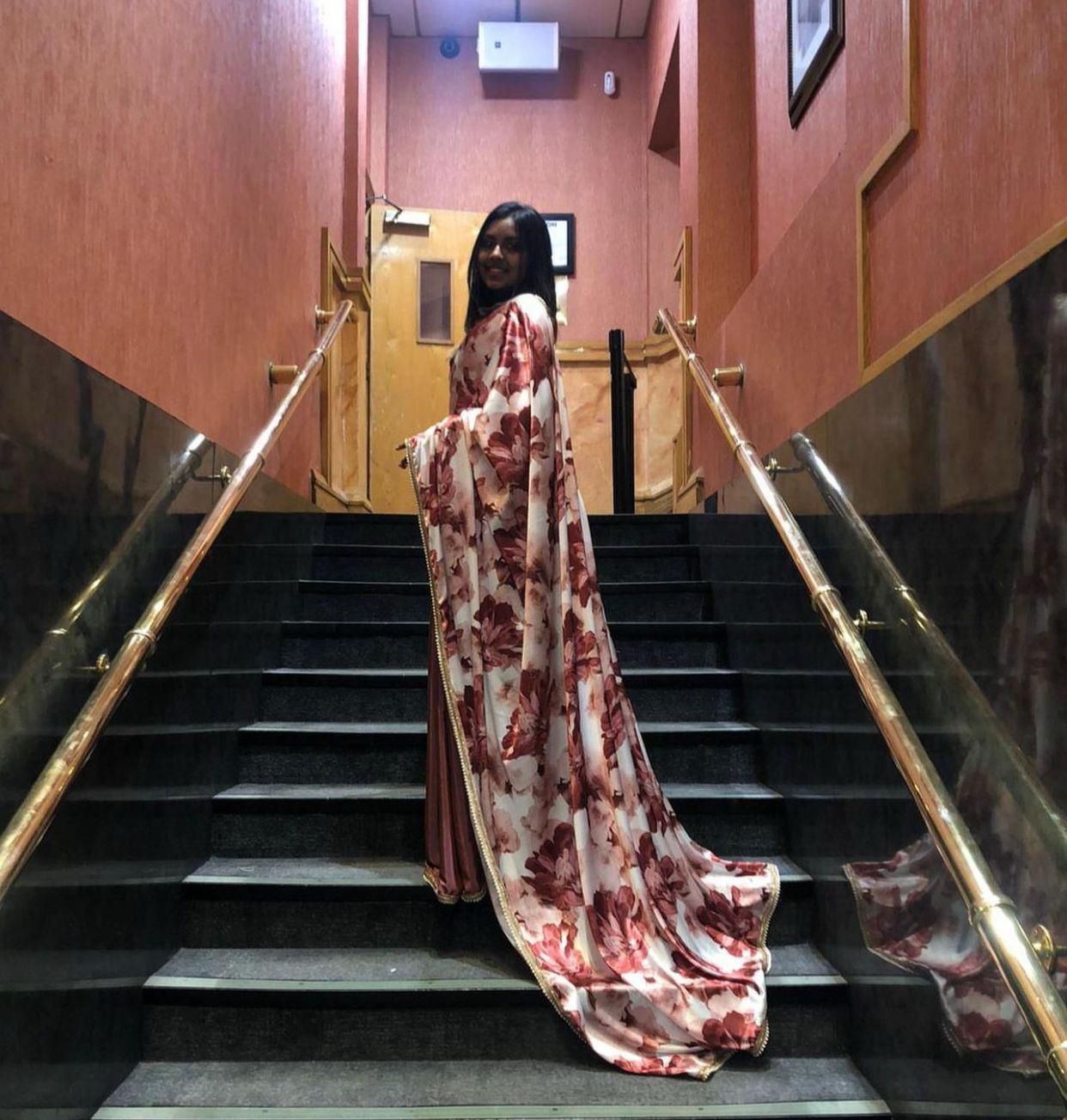 Beautiful Japani SatinDigital Print Flower Pallu S-60