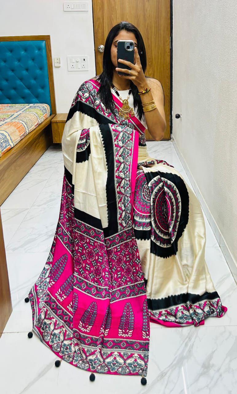 Premium Gajji Silk Print Saree With Designer Blouse S-62