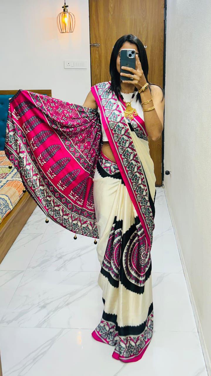 Premium Gajji Silk Print Saree With Designer Blouse S-62