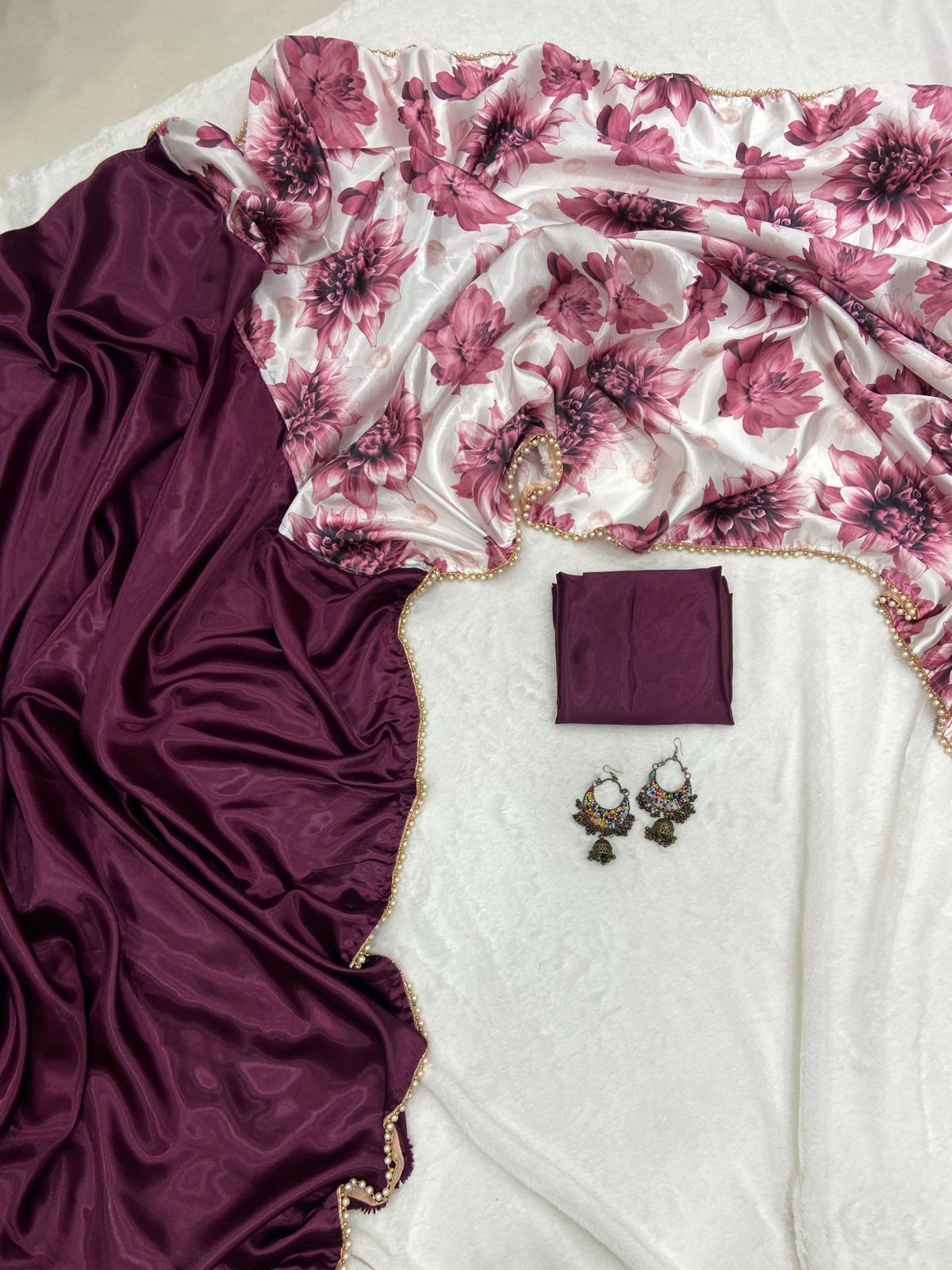 Beautiful Japani SatinDigital Print Flower Pallu S-60