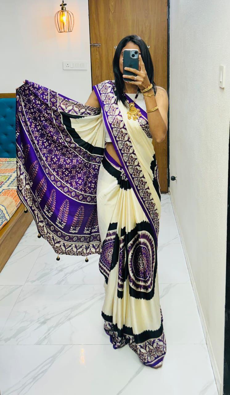 Premium Gajji Silk Print Saree With Designer Blouse S-62