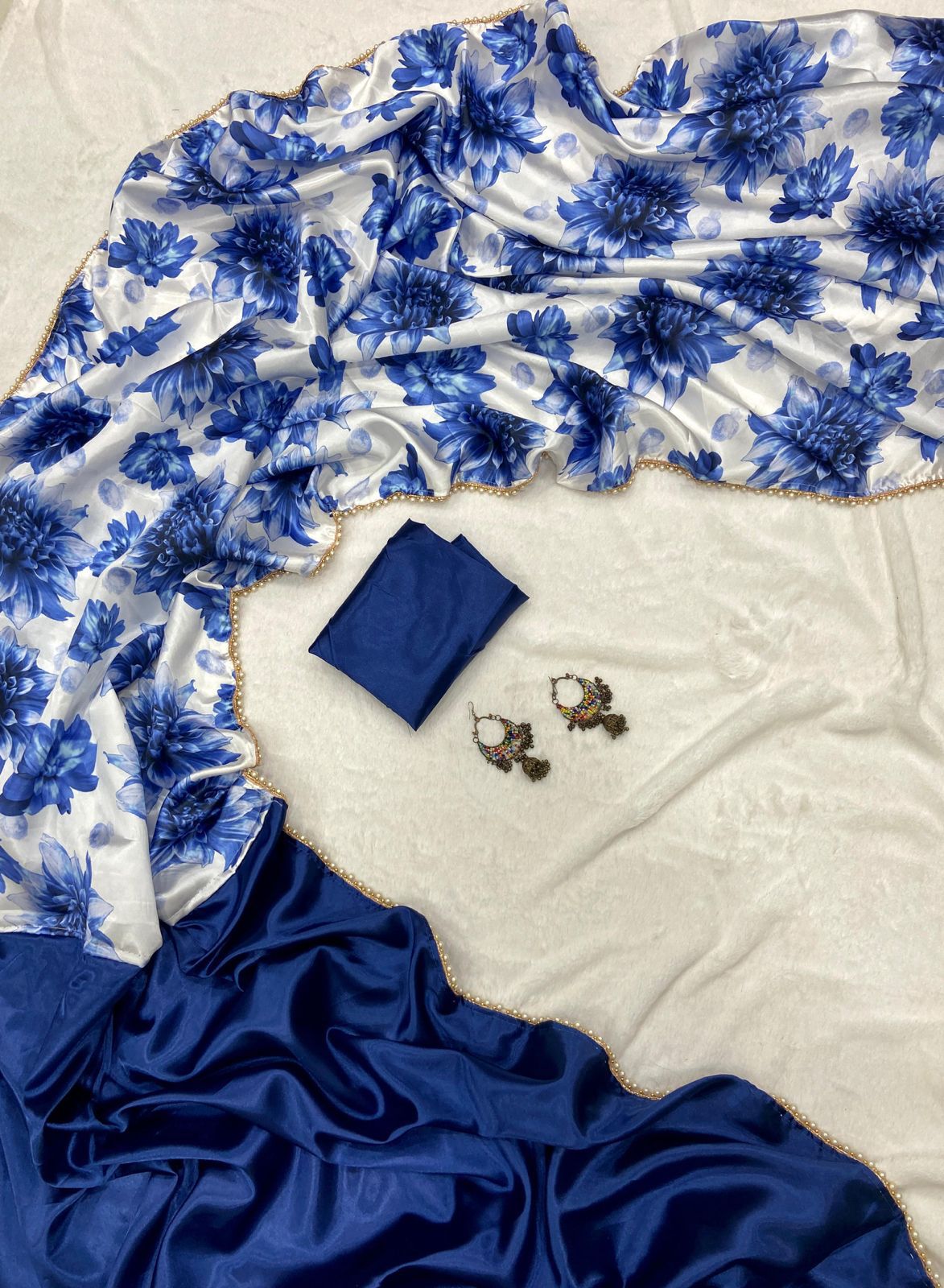 Beautiful Japani SatinDigital Print Flower Pallu S-60