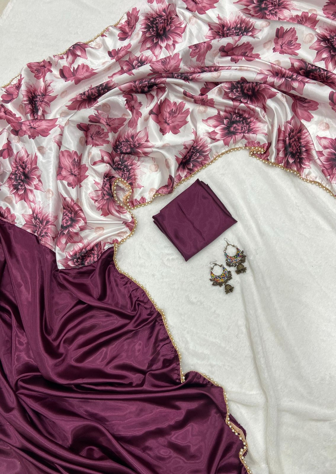 Beautiful Japani SatinDigital Print Flower Pallu S-60