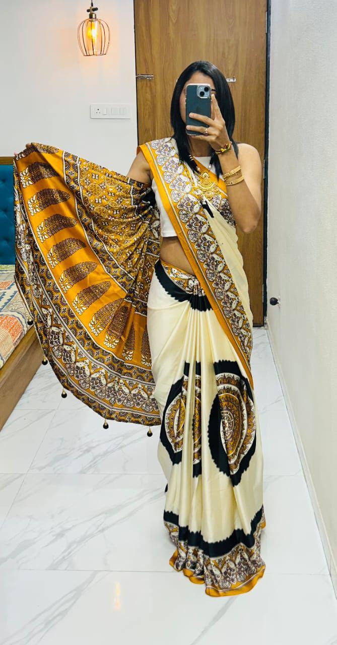 Premium Gajji Silk Print Saree With Designer Blouse S-62