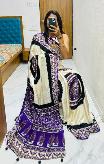 Premium Gajji Silk Print Saree With Designer Blouse S-62