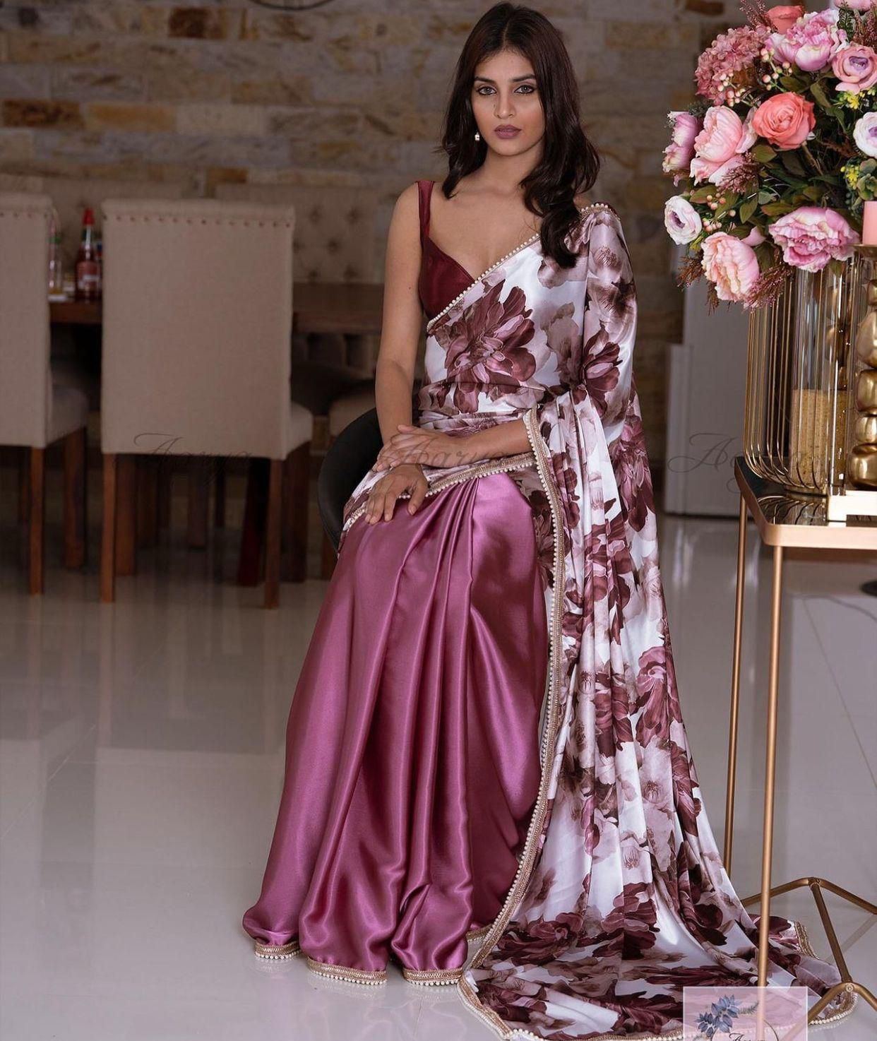 Beautiful Japani SatinDigital Print Flower Pallu S-60