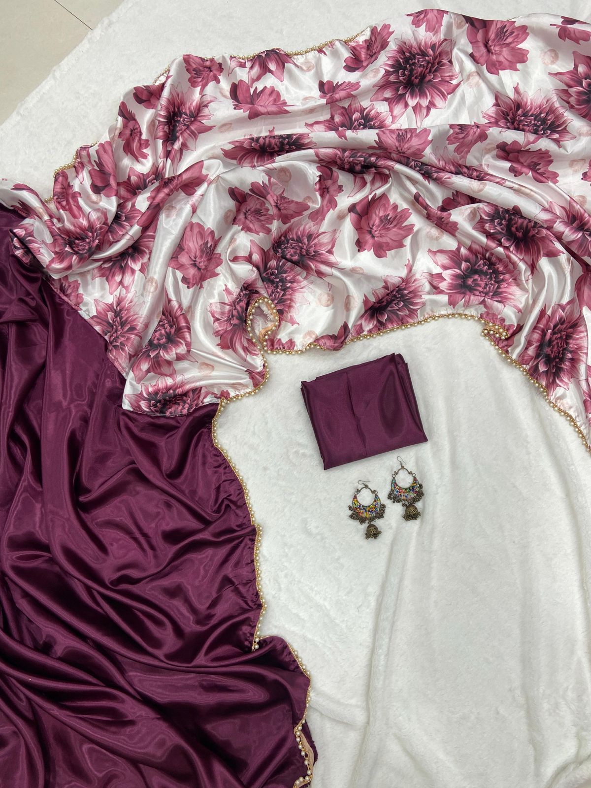 Beautiful Japani SatinDigital Print Flower Pallu S-60