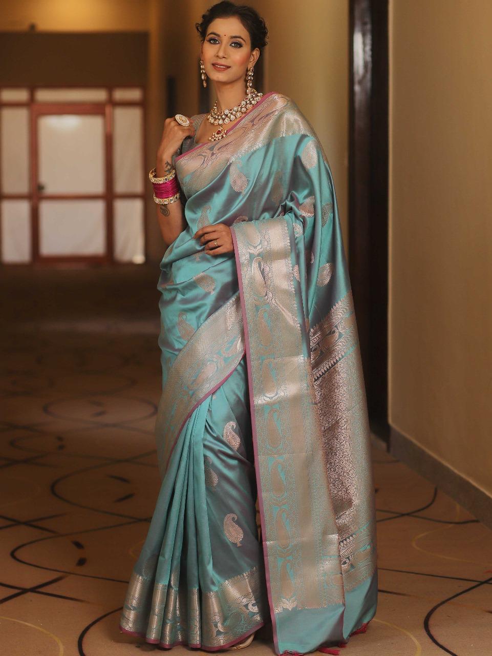Elegant Banarasi Soft Silk Saree with Unstitched Blouse S-048