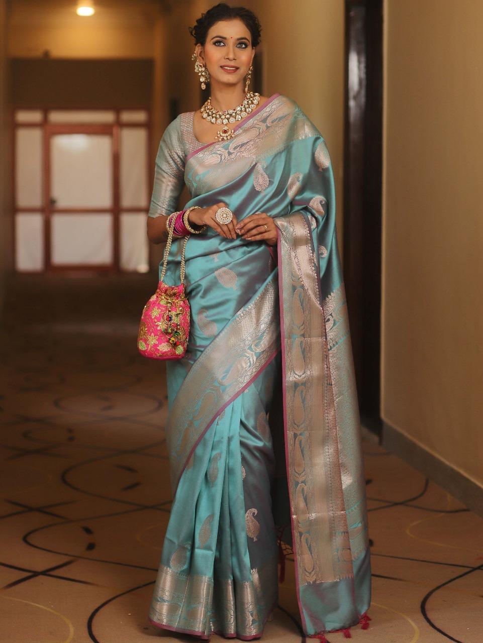 Elegant Banarasi Soft Silk Saree with Unstitched Blouse S-048